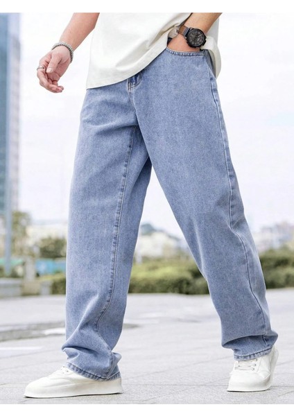 Erkek Casual Baggy Denim Jean Kot Pantolon