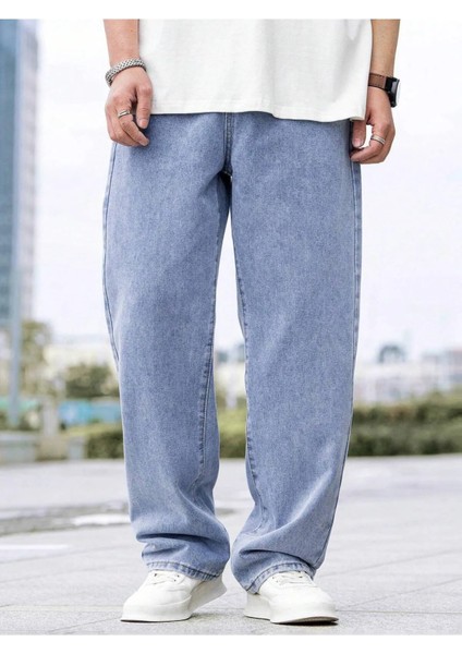 Erkek Casual Baggy Denim Jean Kot Pantolon