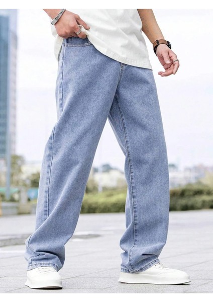 Erkek Casual Baggy Denim Jean Kot Pantolon