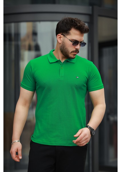 Erkek Kıvrılmaz Polo Yaka Cepsiz Slim Fit Dar Kesim T-Shirt