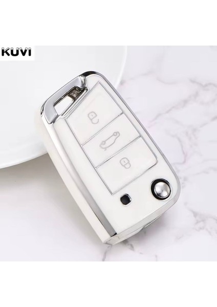 Seat Leon Fr Ibiza 2017+ Ateca Arona Beyaz-Silver Sustalı Anahtar Kılıfı