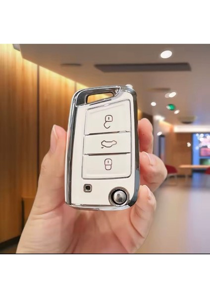 Seat Leon Fr Ibiza 2017+ Ateca Arona Beyaz-Silver Sustalı Anahtar Kılıfı fırsatları