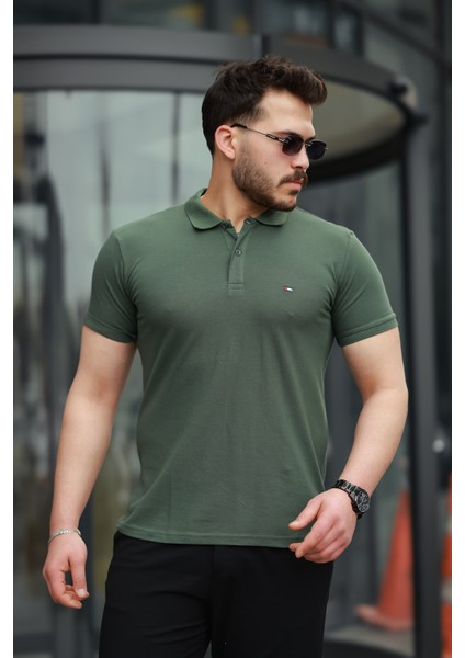 Erkek Kıvrılmaz Polo Yaka Cepsiz Slim Fit Dar Kesim T-Shirt