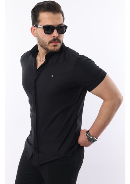 Erkek Kısa Kollu Slim Fit Yazlık Basic Şık Gömlek