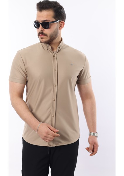 Erkek Kısa Kollu Slim Fit Yazlık Basic Şık Gömlek