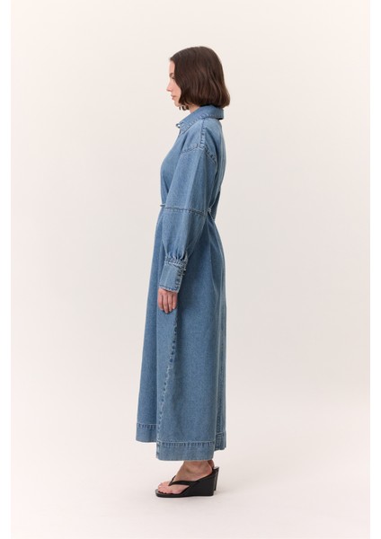 Manşet Detaylı Denım Elbise Açık Mavi fırsatları