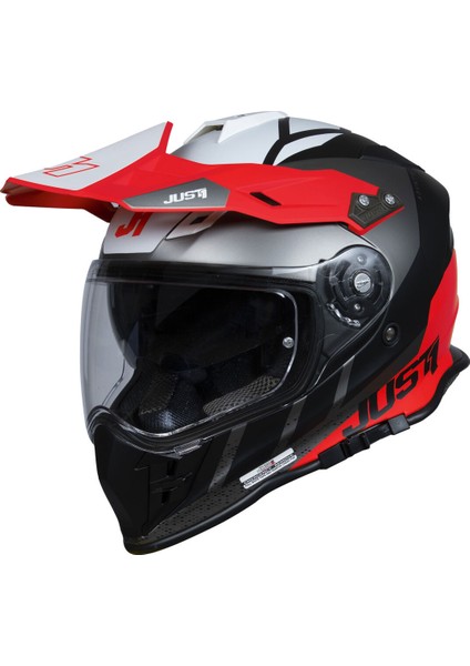 J34 Pro Outer Space Kapalı Motosiklet Kaskı Siyah Kırmızı Beyaz