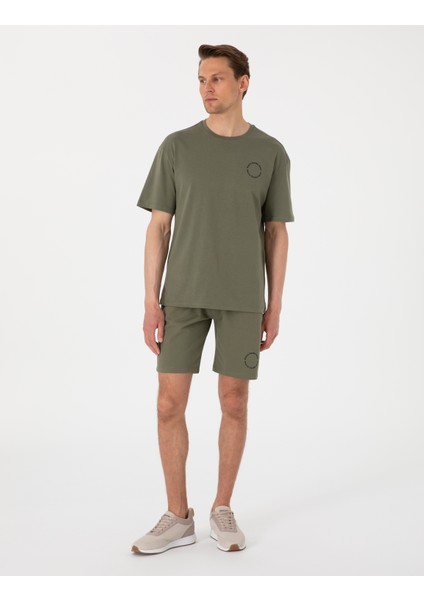 Erkek Haki Regular Fit Örme Şort 50310107-VR027