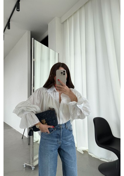 Ispanyol Kol Işlemeli Oversize Gömlek