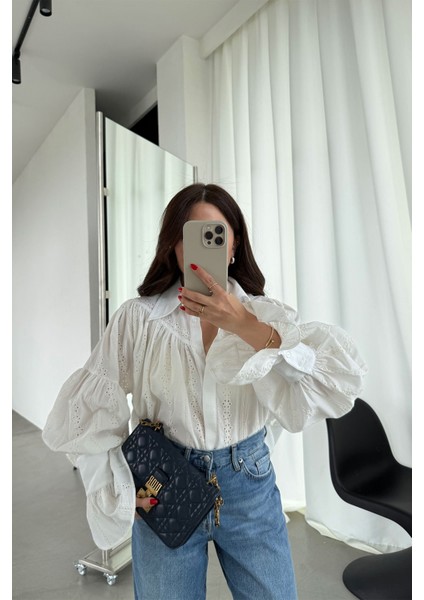 Ispanyol Kol Işlemeli Oversize Gömlek
