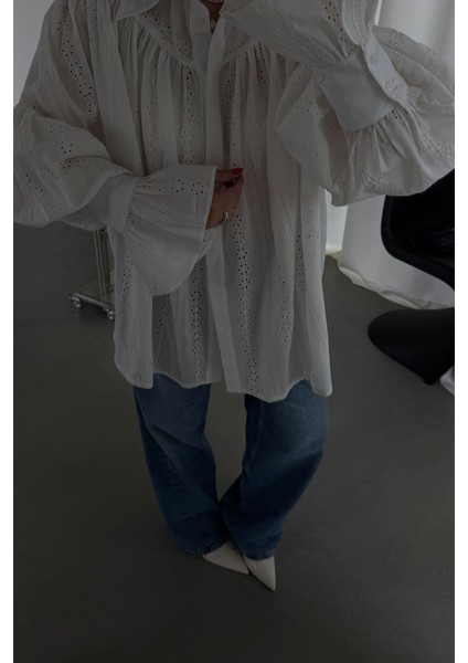 Ispanyol Kol Işlemeli Oversize Gömlek