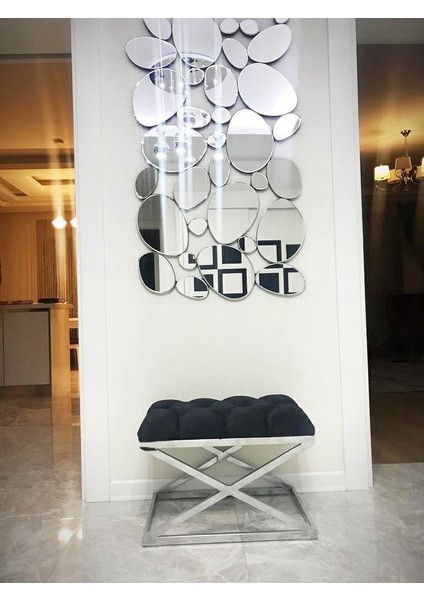 Delano x Bench Puf – 40 x 60 cm Krom Metal Ayaklı, Babyface Kumaş, 44 cm Yükseklik