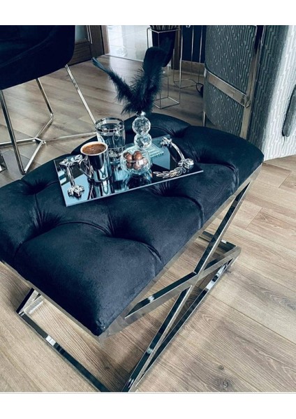 Delano x Bench Puf – 40 x 60 cm Krom Metal Ayaklı, Babyface Kumaş, 44 cm Yükseklik fırsatları