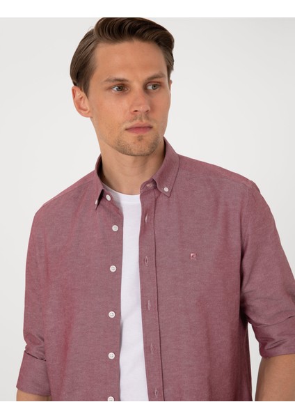 Erkek Bordo Oxford Slim Fit Kolay Ütülenebilir Gömlek 50306996-VR014 fiyatları
