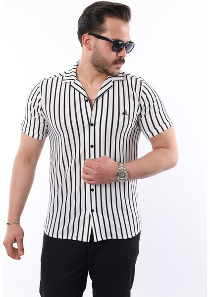 Erkek Kısa Kollu Slim Fit Yazlık Çizgili Gömlek