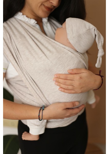 Premium Birinci Sınıf Pamuklu Esnek Wrap Sling Soft Bej (Babywearinge Özel Üretim Kumaş)