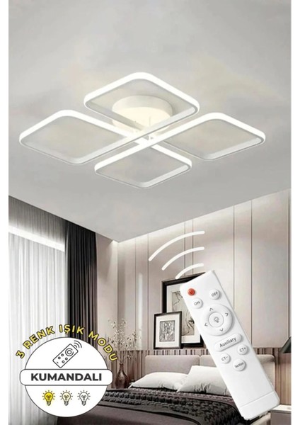 Finesse Beyaz Kasa 3 Renk Kumandalı LED Avize Salon,oturma Odası,yatak Odası Için