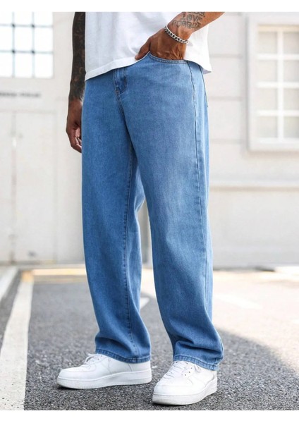 Erkek Casual Baggy Denim Jean Kot Pantolon