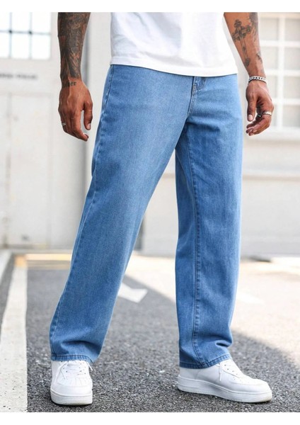 Erkek Casual Baggy Denim Jean Kot Pantolon