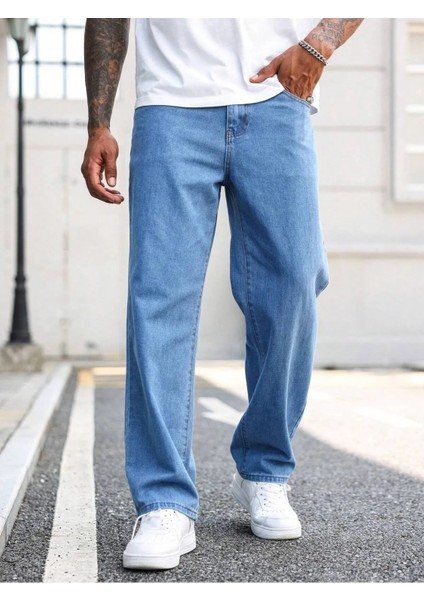 Erkek Casual Baggy Denim Jean Kot Pantolon