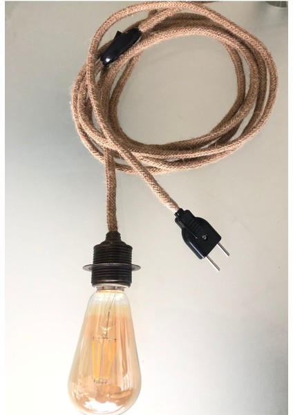 Jüt Halat Sarkıt Avize Anahtarlı Duy 3mt Bronz Rengi ( Edison Ampul Dahil)