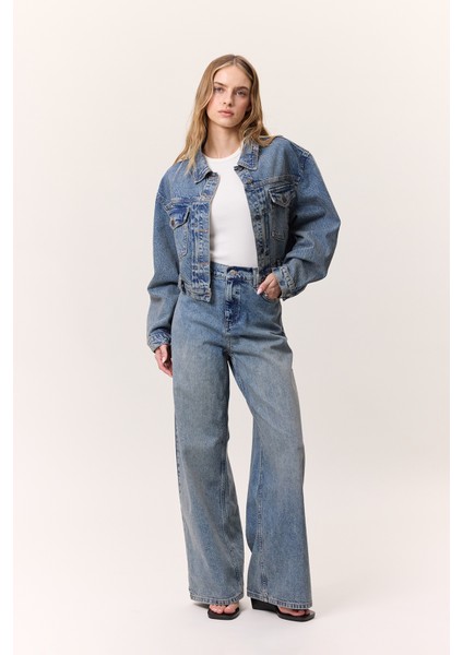 Orta Bel Loose Fıt Jean Koyu Mavi modelleri