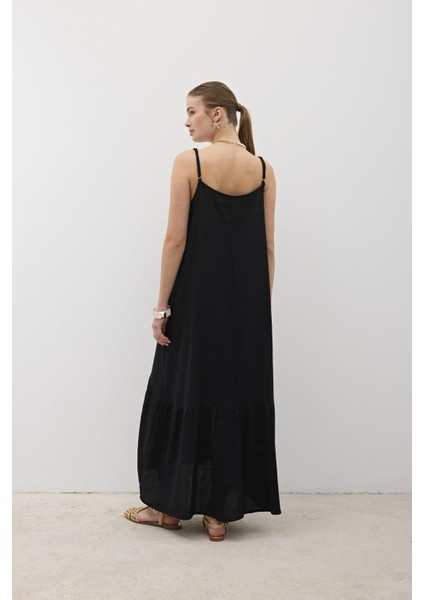 Askı Ayarlı Oversize Müslin Elbise Siyah