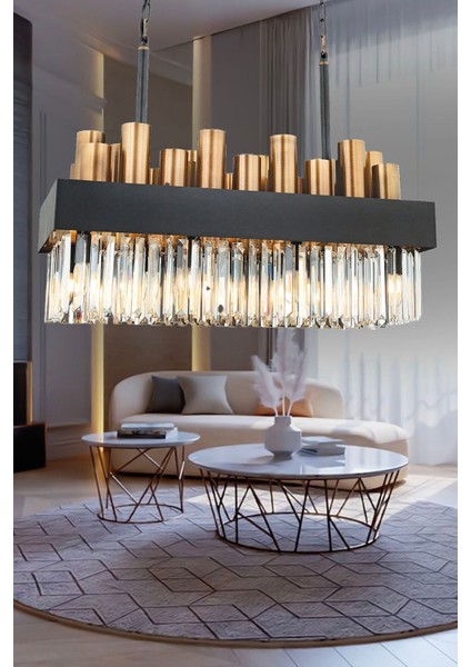 Torre Sıralı Eskitme Kristalli, Taşlı Modern Tasarım Yemek Masası Üstü, Kristal Salon Avize