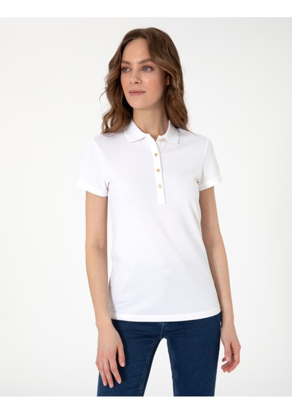 Kadın Beyaz Regular Fit Pamuklu Polo Yaka Basic Tişört 50305776-VR013 modelleri