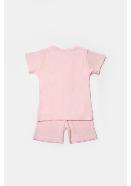 Kız Bebek Pamuklu Ribana Düğmeli T-Shirt ve Şort Takım modelleri