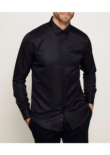 Slimfit Parlak Pamuk Saten Uzun Kollu Erkekgömlek Ter Emmeözellikli Ütü Proplemolmayan