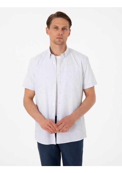 Erkek Lacivert Kareli Regular Fit Kısa Kollu Gömlek 50307262-VR033