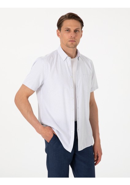 Erkek Lacivert Kareli Regular Fit Kısa Kollu Gömlek 50307262-VR033
