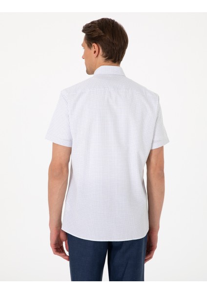 Erkek Lacivert Kareli Regular Fit Kısa Kollu Gömlek 50307262-VR033
