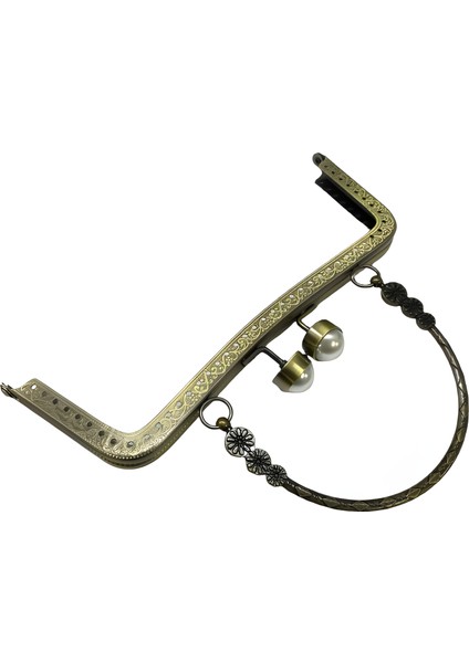 Kulplu Incili Metal Çanta Sapı Bursu 21 cm M3