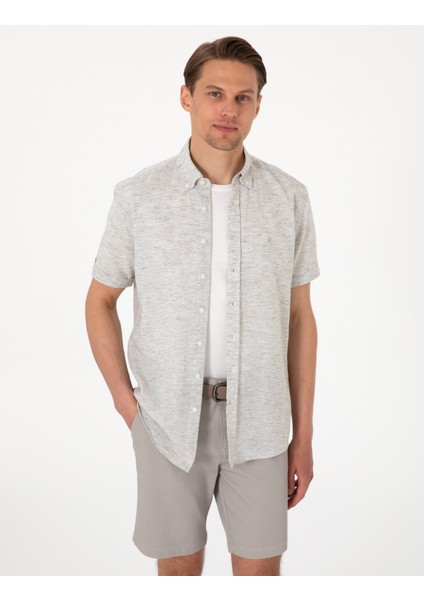 Erkek Haki Keten Karışımlı Regular Fit Kısa Kollu Gömlek 50307067-VR027