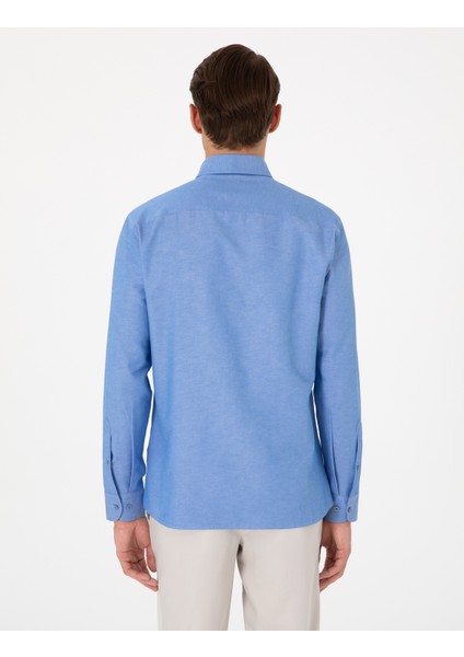 Erkek Mavi Oxford Slim Fit Kolay Ütülenebilir Gömlek 50306996-VR036
