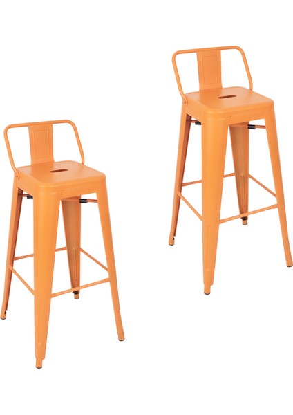 Tolix Sırtlı Metal Bar Tabure (2 Adet)