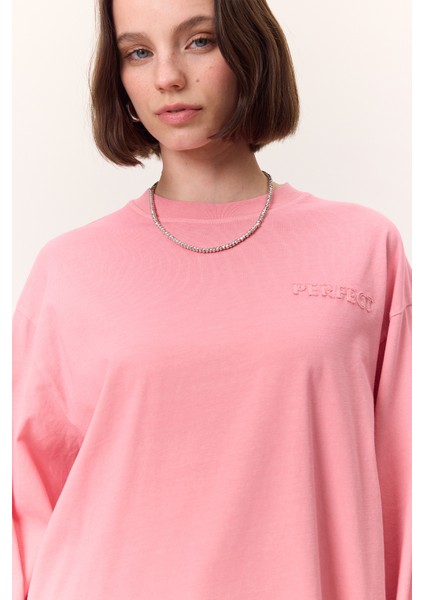 Yıkama Efektli Uzun Kollu Tshırt Pembe fırsatları