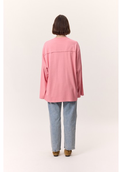 Yıkama Efektli Uzun Kollu Tshırt Pembe indirimleri