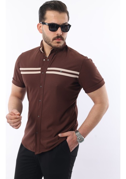 Erkek Kısa Kollu Slim Fit Yazlık Çift Çizgili Gömlek