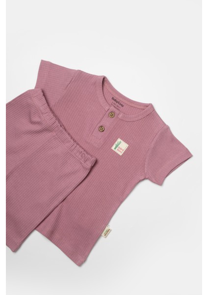 Kız Bebek Pamuklu Ribana Düğmeli T-Shirt ve Şort Takım modelleri