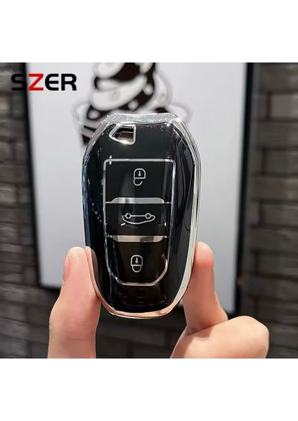 Citroen C5 Aircross Sustasız Anahtar Kılıfı Siyah-Gümüş