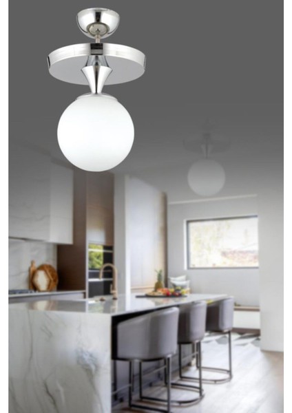 Ahu Tekli Gümüş Plafonyer Beyaz Glop Camlı Avize indirimleri