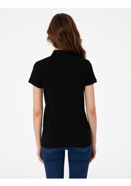 Kadın Siyah Regular Fit Pamuklu Polo Yaka Basic Tişört 50305776-VR046 indirimleri