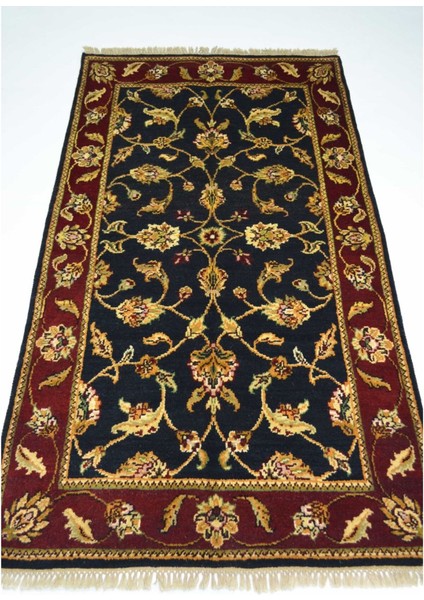 El Dokuma Kirman Yünü Bordo ve Siyah Renk Uşak Ziegler Halısı (92 x 160 cm , 1.47 M )