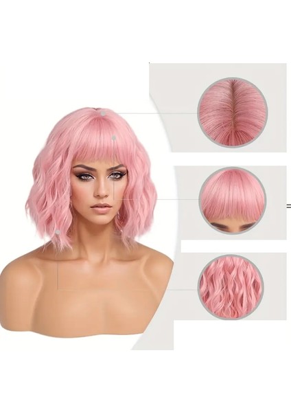 Kadın Pembe Bob Peruk - 30.48 cm