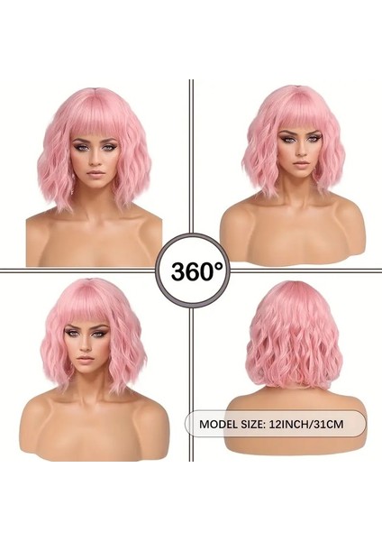 Kadın Pembe Bob Peruk - 30.48 cm
