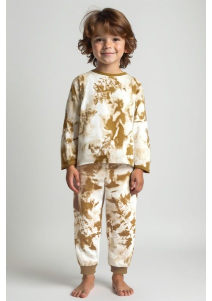Unisex Çocuk Desenli Pijama Takımı - Camel