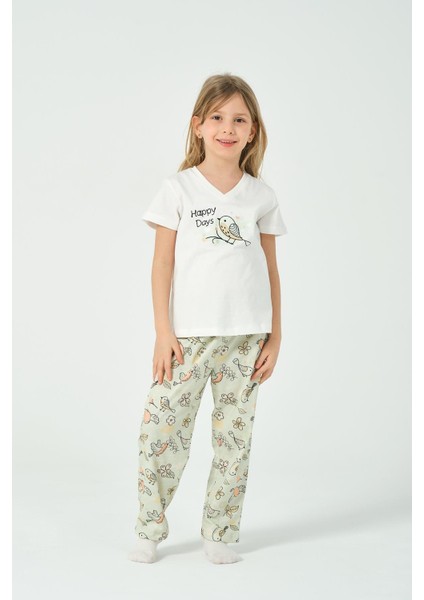 Kız Çocuk Kuş Desenli Kısa Kollu Pijama Takımı fiyatları